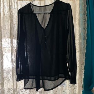 Black 1/4 button sheer blouse size M